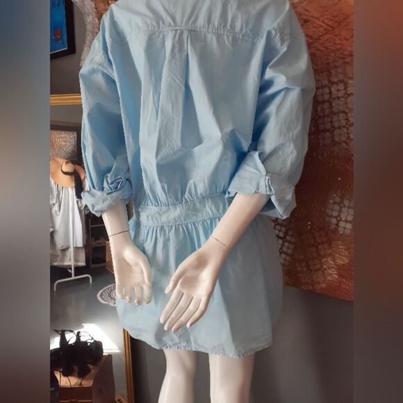 Zara 100% Cotton Light Blue Button-Up Shirt Dress - Picture 4 of 12